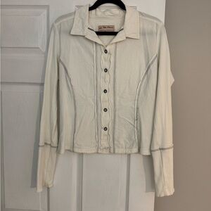 We The Free Cream Button-Front Shirt with Dark Stitch Accents